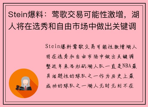 Stein爆料：莺歌交易可能性激增，湖人将在选秀和自由市场中做出关键调整